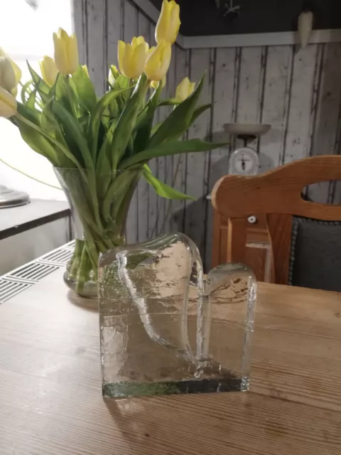 70s Glasblock "Solifleur" Vase Blockglas Bubbles Bleikristall  1,7 Kg Sammlung