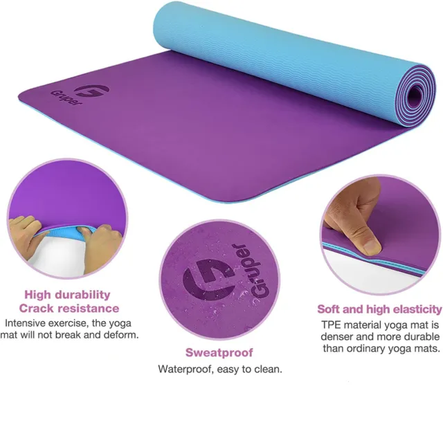 Gruper Yoga Mat Thick Non Slip Gym Mat For Exercise Fitness Pilate Workout Mat 3