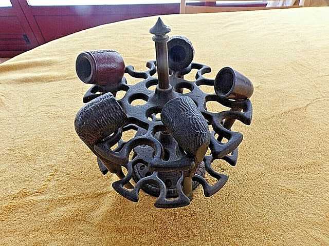 Ancien grand porte-pipes Napoléon III de bureau ou de comptoir en fonte