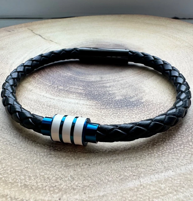 Mens Black Urn Leather Bracelet Cremation Ashes Jewellery Keepsake Memorial