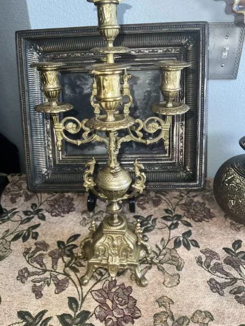 Vintage Brass Candelabra Brevettato Italian Baroque 5 Arm 17 " Large