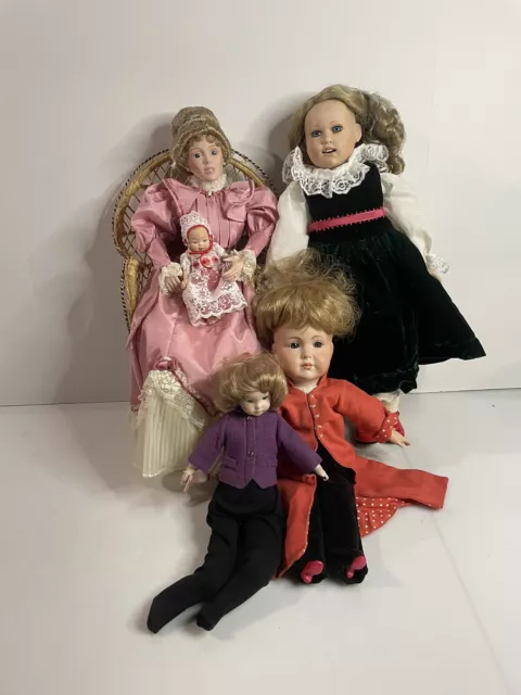 Vintage Doll Lot Porcelain Bisque Beautiful Large Doll Cloths Dresses Rare
