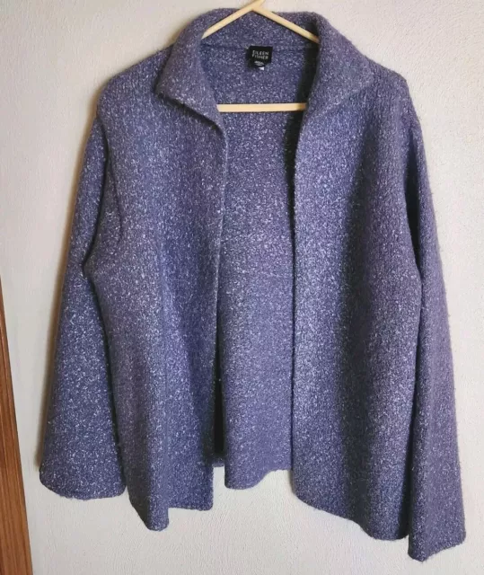 EILEEN FISHER Sweater L Alpaca Wool Open Front Cardigan Long Sleeve Lavender