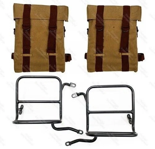 POUR ROYAL ENFIELD Classique 350cc 500cc Sable Couleur Militaire Sacoche + Pied EUR 221,16 