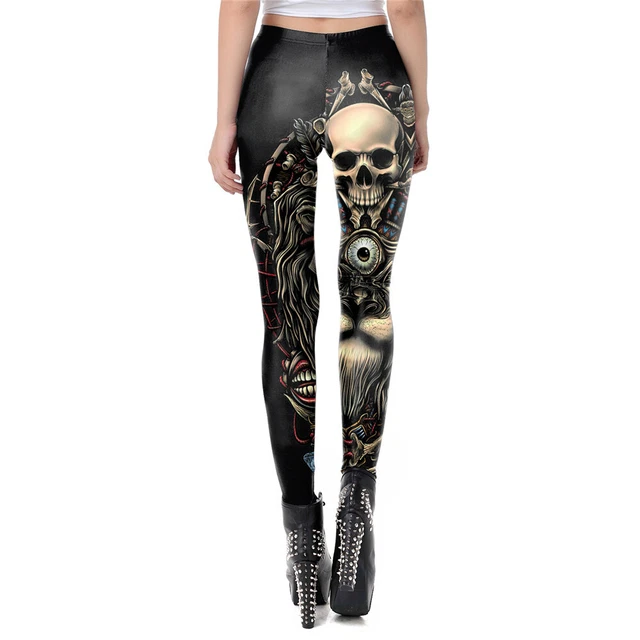 Leggings Donna Ragazze Pantaloni Yoga Sportivi Stampati Digitalmente 3D Teschi Dorati 3