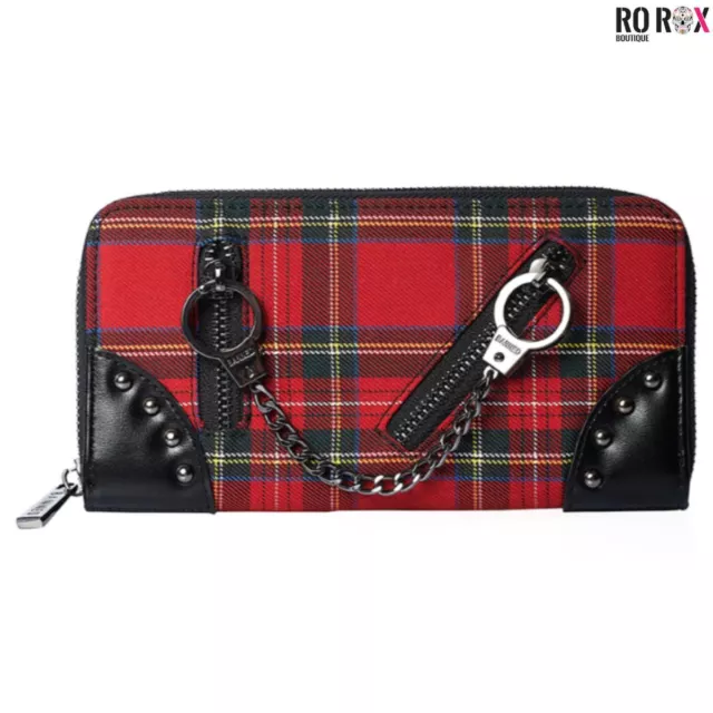 Banned Entangled Handcuff Wallet Tartan Studded Faux Leather Gothic Punk Emo