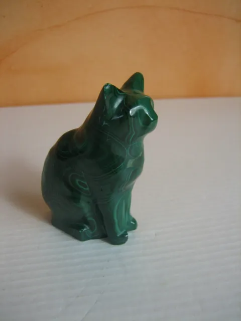 Ancienne figurine Chat miniature en Pierre sculptée Malachite