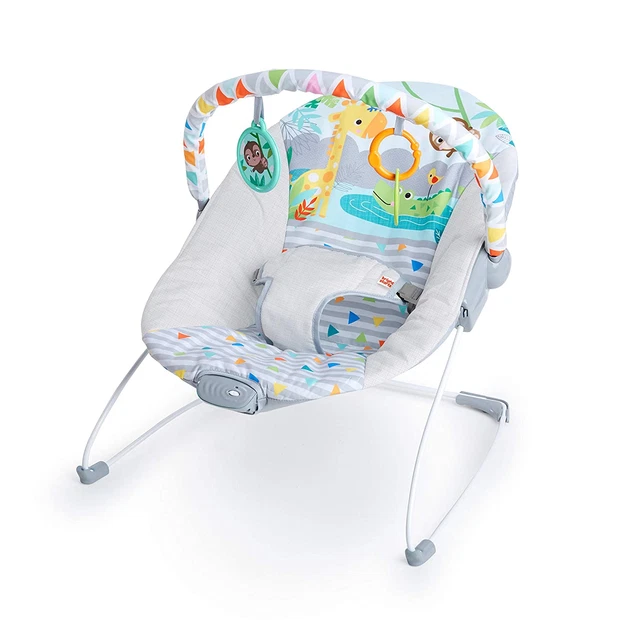 Safari Fun 3-Point Harness Vibrating Baby Bouncer with Toy Bar