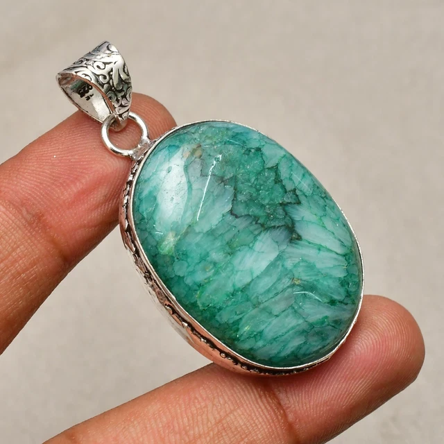 Pendentif Ovale En Argent 925 Avec émeraude Simulée - Vert - Collier 18 Pouces - Neuf