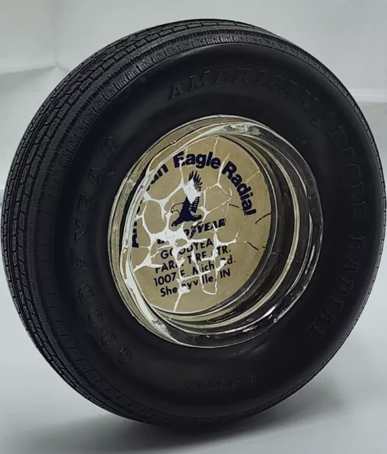 Goodyear American Eagle Radial Tire Advertising Ashtray Shellbyville, In 3
