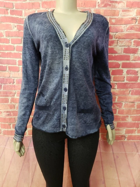 My Tribe Blue Dyed Cashmere Blend Women's Size L Studded Sweater Cardigan #C