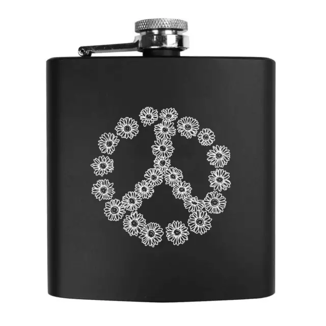 6oz (170ml) 'Peace Daisy Symbol' Pocket Hip Flask (HP00031037)