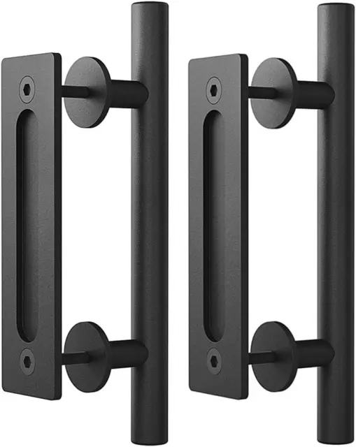 (2 Pack) Haritoft 12" Sliding Barn Door Handle Pull and Flush Hardware Set, Flat