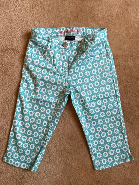 BNIP Mini Boden Girls Turquoise/White Floral Printed Capris/Trousers - Age 4 Yrs