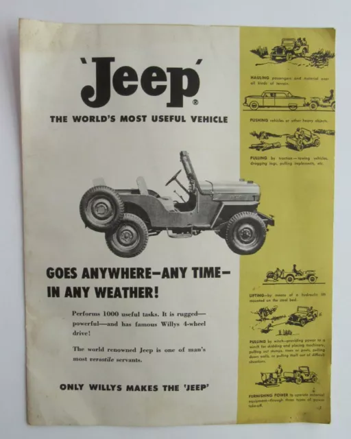 WILLYS MOTORS "JEEP" Car Dealer Showroom Sales Brochure 1959