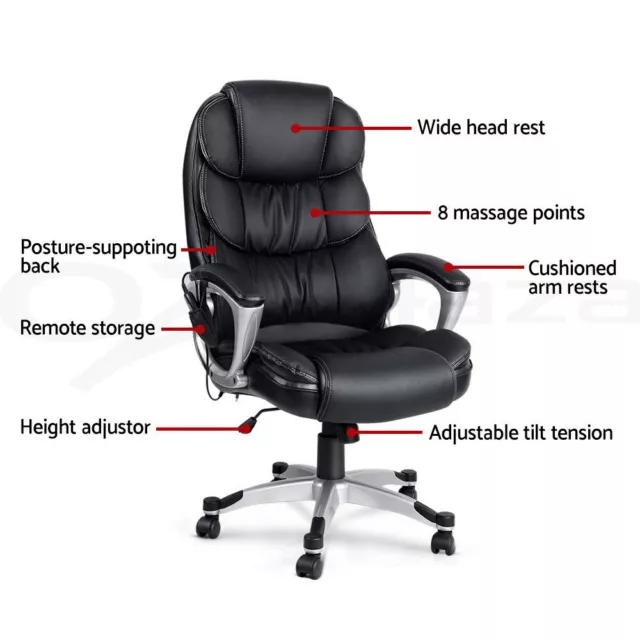 Artiss 8 Point Heated Massage Office Chair Vibration Executive Computer Black 2