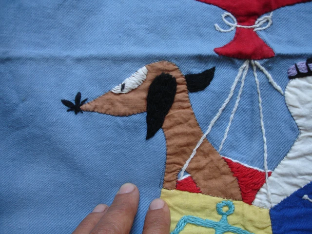 Vintage 60's childrens embroidery  patchwork naive retro dog Sweden mid-century