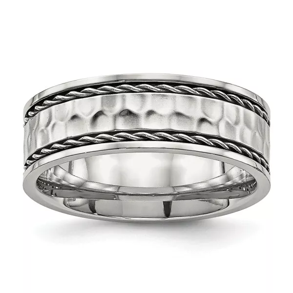 Stainless Steel Hammered 8mm Comfort Fit Wedding Band Ring