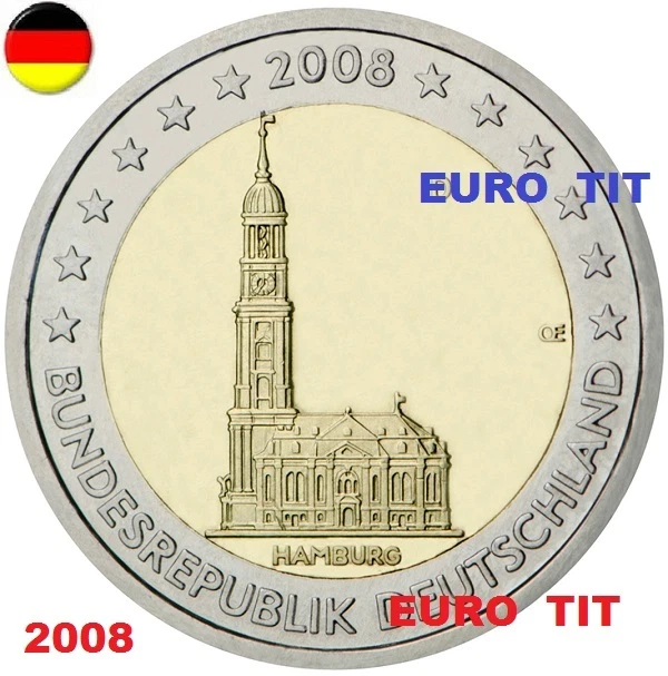 2  €   ALLEMAGNE    1   x   PIECE  NEUVE   HAMBOURG      2008   /    ASSEZ  RARE