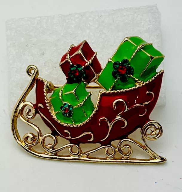 High Quality New Gold Tone Enamel Crystal Sleigh Gifts Christmas Pin/Brooch