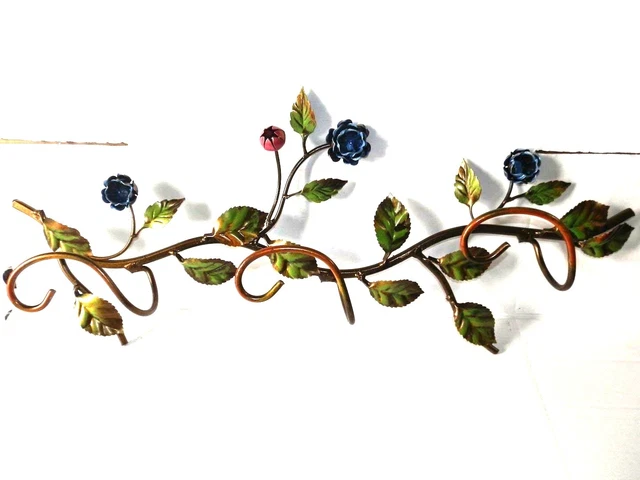 Attaccapanni Da Parete In Ferro Battuto Con Fiori E Rose - Design Italiano Artigianale - Foto 7