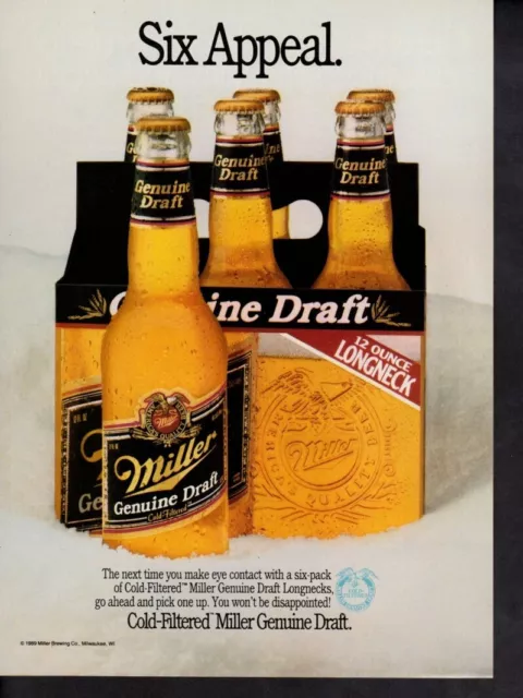 Vintage advertising print alcohol ad Miller Draft Beer Six Pack Appeal 1989 ad