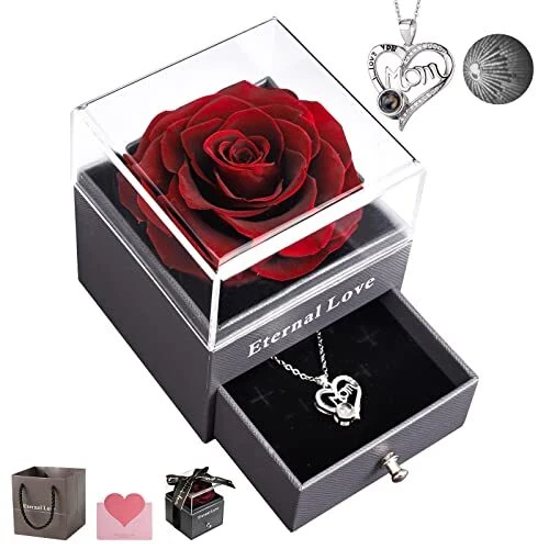 Preserved Real Rose Gifts for Mom with 'I Love You' Necklace: Romantic Foreve...