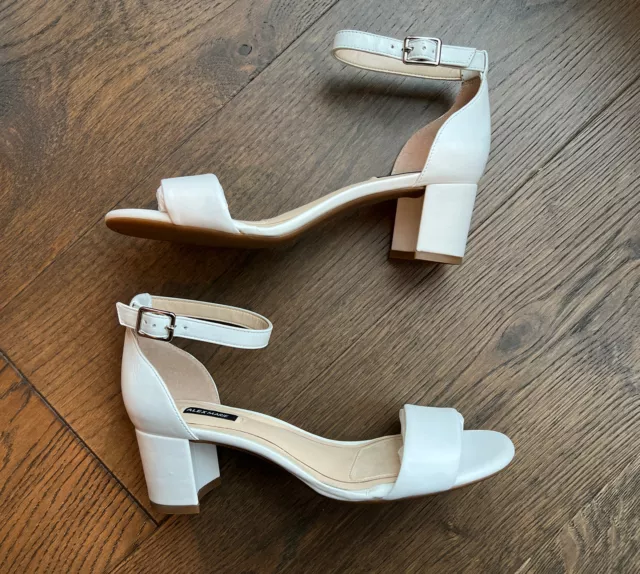 Alex Marie Leather White Soffiah Ankle Strap Block Heel Sandals, Size 7.5