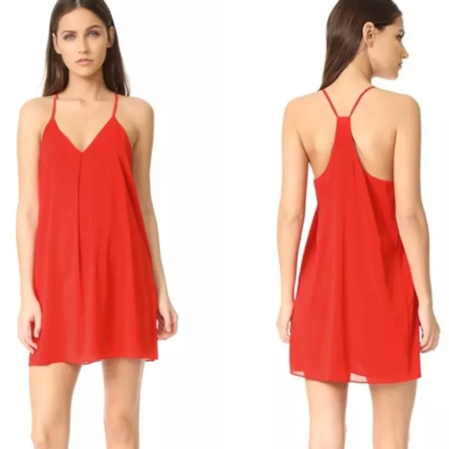 Alice + Olivia Women Fierra Silk Tank Mini Dress Red Medium Racerback