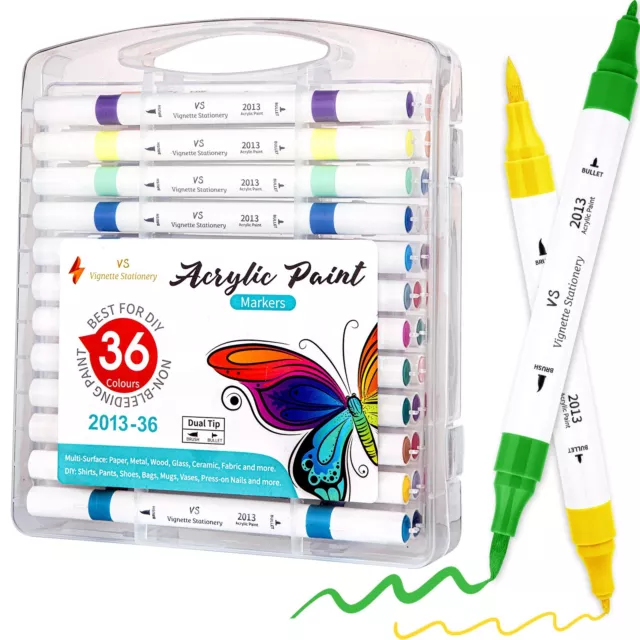 Acrylic Paint Ceramic Colour Pens Brush Tip Texta Dual Nibs Non Odour Kids Safe