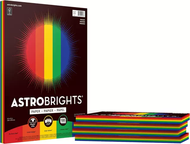 Astrobrights Colored Paper, 8.5 x 11 24 lb/89 gsm, Primary 5-Color Assortment, 5