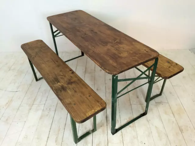 Vintage Industrial German Beer Table Bench Set Garden Customised Length