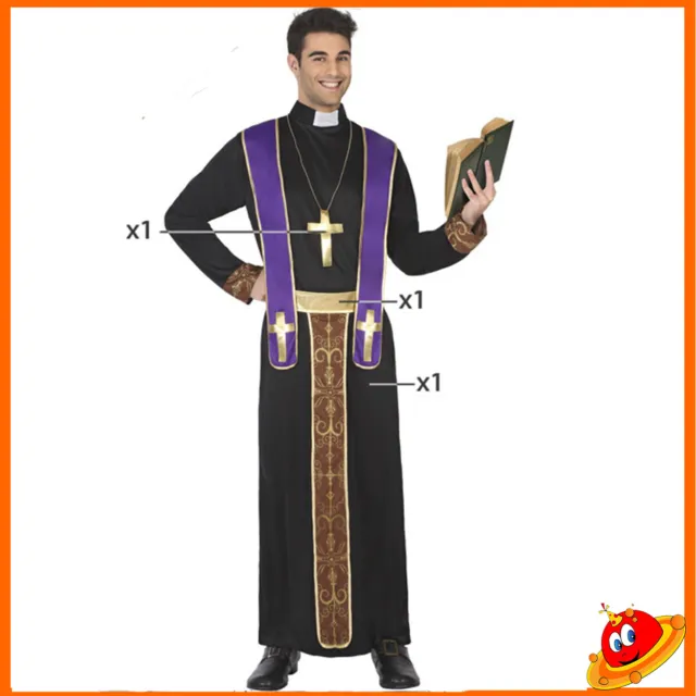 TecTake Costume da uomo - Cardinale Giovanni | Lungo abito da cardinale |  Mantellina applicata | incl. Cintura e catena con crocifisso
