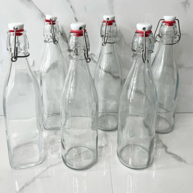 Paquete de 6 botellas de vidrio abatibles con tapón oscilante abatible para elaboración e infusión