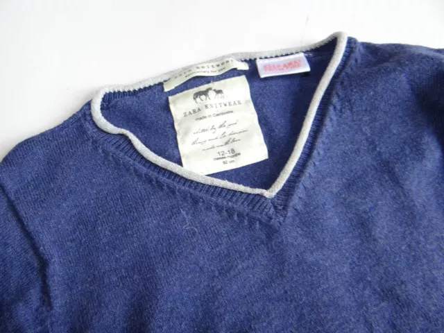 Maglione a maglia blu scuro collo a V ZARA fine taglia 12-18 m 80 2