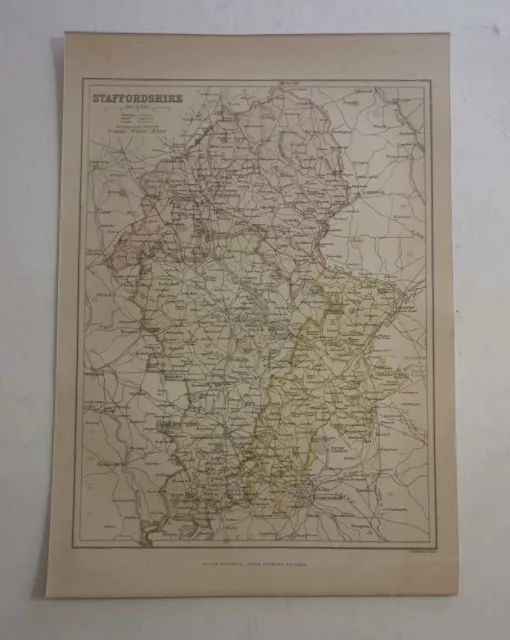BARTHOLOMEW Staffordshire County Map (Original 1884 Steel Engraving)