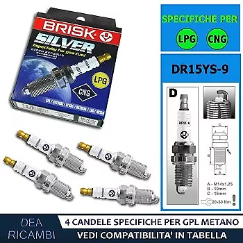 4 Candele Gpl Metano Brisk Silver per MITSUBISHI LANCER VII 1.6 03-13 DR15YS-9 2