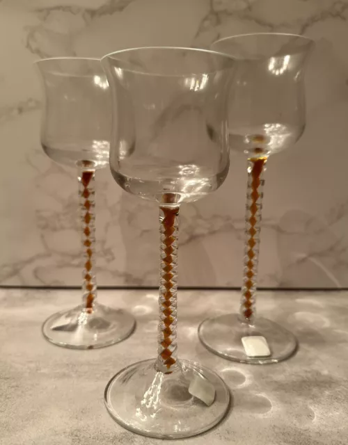 PartyLite Votive Holder Stemmed Trio Swirled Amber Glass Candle Holders