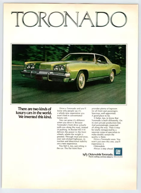 1973 OLDSMOBILE TORONADO CAR AUTOMOBILE Vintage 8"X11" Magazine Ad 1970's M421