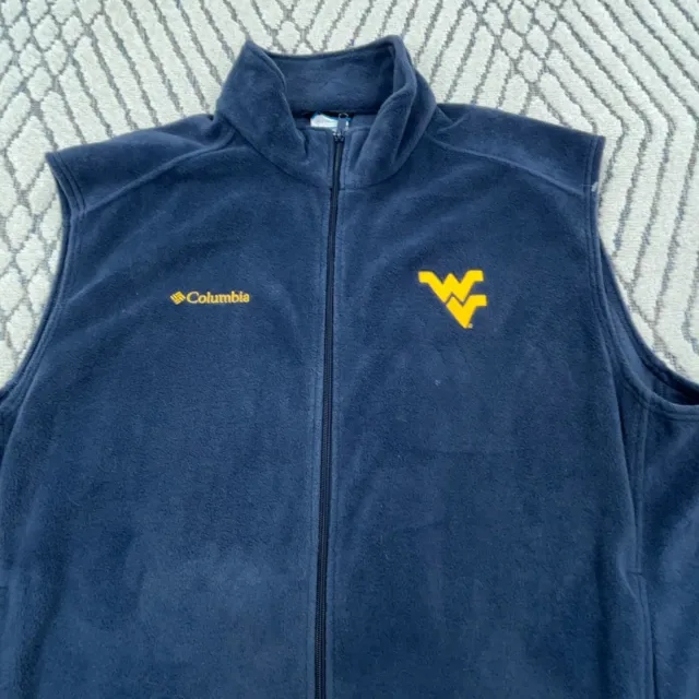 West Virginia Mountaineers Vest Men XXL 2XL Blue Fleece Jacket Columbia WVU