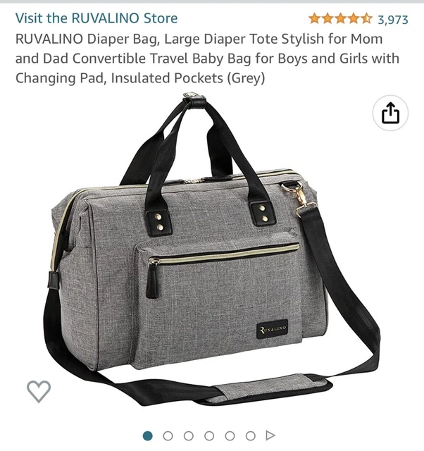 RUVALINO Diaper Bag, Large Diaper Tote Insulated Pockets (Grey) Boys and Girls