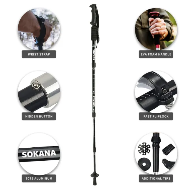 2 X 3 Section  Telescopic Walking Hiking Trekking Poles Sticks Unisex  53'' LOT