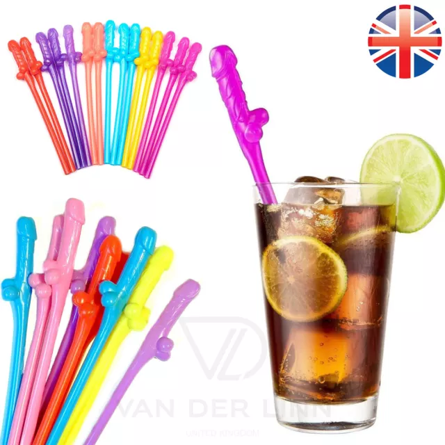 VDL Multi Colour Penis Willy Straws Hens Night Out Reusable Sucking Drinking