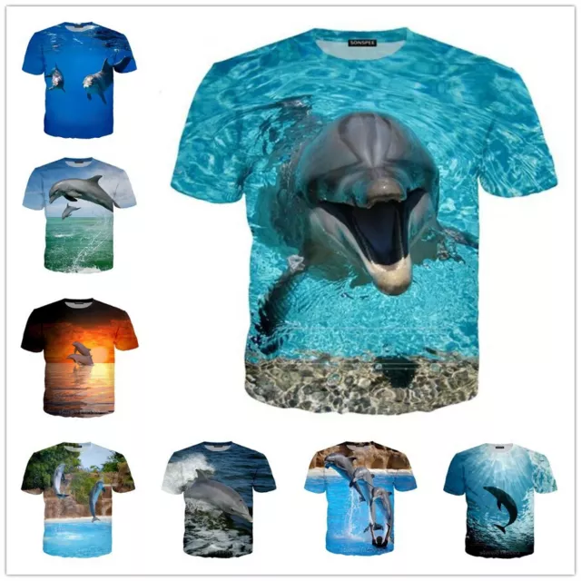 Cute Dolphins 3D Print Womens Mens Casual Short Sleeve T-Shirt Tee Tops