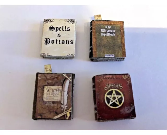 Set Of 4 Witches Assorted Leather Spell  Books For A 1/12 Scale Dolls House