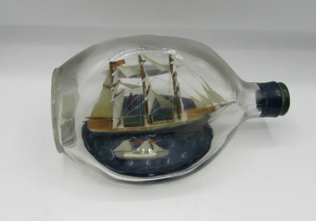 Vintage full rigged 2 ship in a bottle Pinch scotch American flag 8"