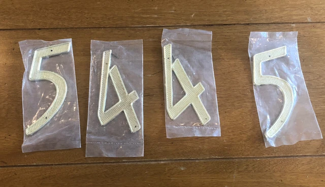 New! Lot of 4 Brass House/Door/Address/Street/Mailbox Numbers (5,4,4,5) ~ 4"