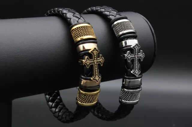 Armband Herrenarmband Männerarmband mit Kreuz Lederarmband Magnet Modeschmuck