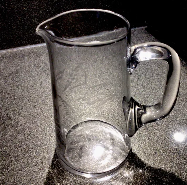 Stunning 19th Century Fern Etched Water / Lemonade Jug With Handle Handblown