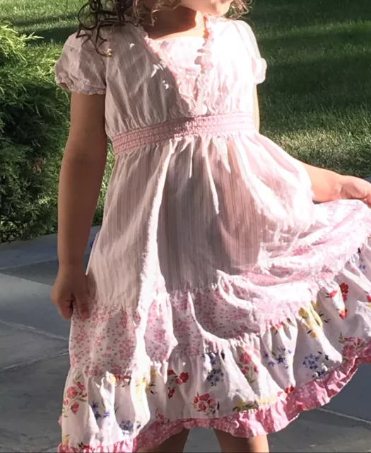 Gymboree Girl Pink Party Tiered Dress Floral Flower Summer Wedding Sz 7 EXC